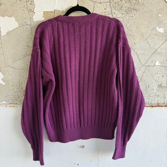 Vtg 80s Sweater Chunky Cable Knit Pullover Berry Cozy Cottagecore Womens M - Picture 3 of 7